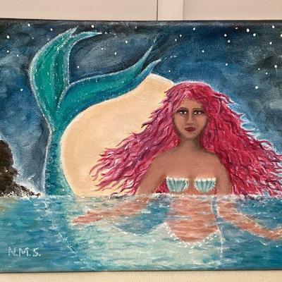 MMB093 Original Mermaid Painting On Stretched Canvas