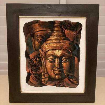 MMB145 Framed Original Mixed Media Picture Of A Buddah