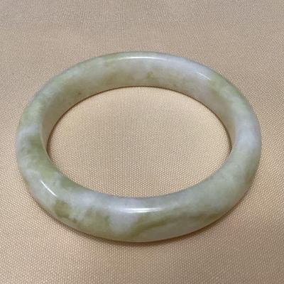 MMB017 Apple Green & White Jade Bangle Bracelet New 