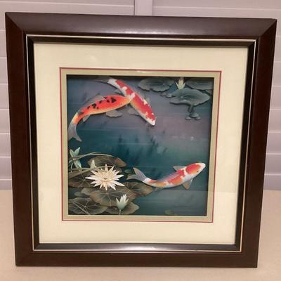 MMB098 Framed Chinese 2D Paper Art Of Koi Fish