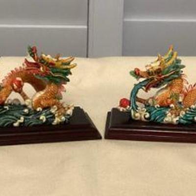 MMB001 Four Chinese Dragon Figurines On Stands