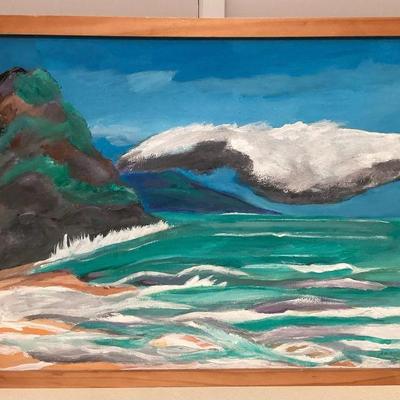MMB097 Framed Original Seascape Painting Titled “Kauai” Signed
