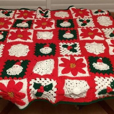MMB103 Christmas Granny Square Crocheted Lap Blanket 