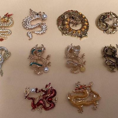 MMB003 Ten Costume Jewelry Year Of The Dragon Brooches 