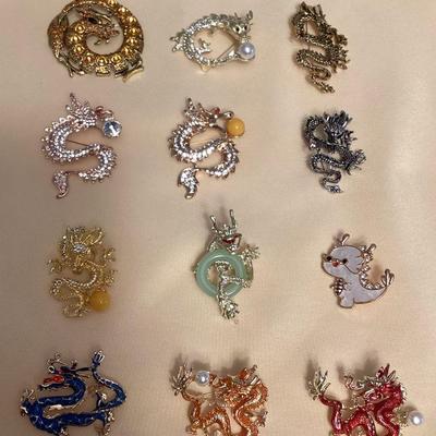 MMB002 Twelve Costume Jewelry Year Of The Dragon Brooches