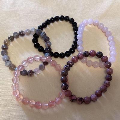 MMB021 Five Polished Stone Bead Bracelets New