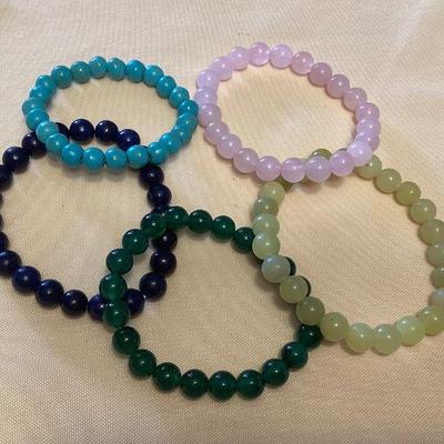 MMB022 Five Polished Stone Bead Bracelets New