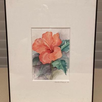 MMB148 Framed Original? Watercolor Painting Of A Hibiscus Flower 