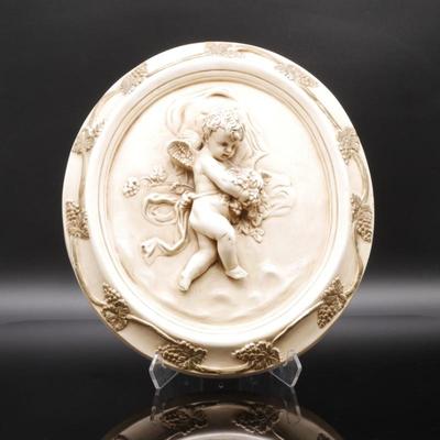 Sculptural Chalkware Cherub Wall Plaque
