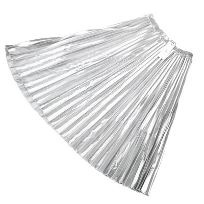 Allegra K Metallic Silver Pleated Midi Skirt
