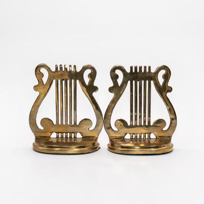 Polished Brass IEM Musical Lyre Harp Bookends