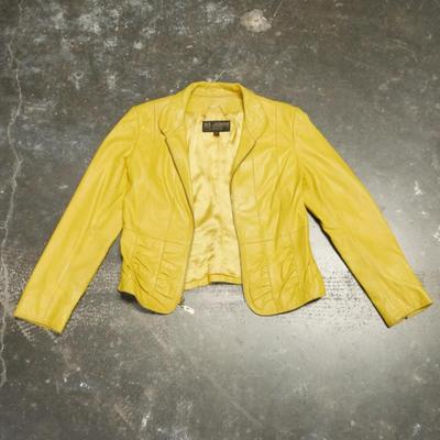St. John Yellow Leather Jacket Size Medium