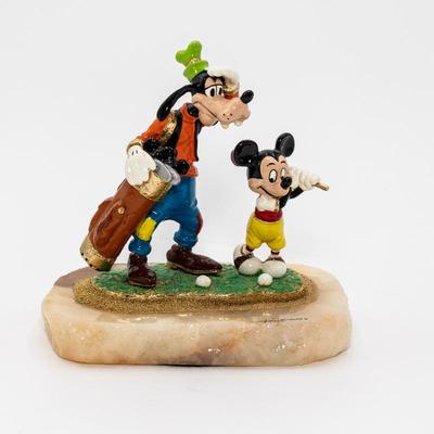 Ron Lee Disney Mickey and Goofy Golfing Sculpture on Marble Base