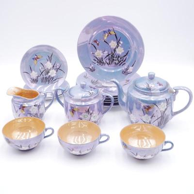 Assorted Periwinkle & Orange Lusterware (15pcs Total)