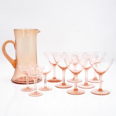 11-Piece Fluted Pink Glassware Set