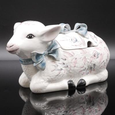 Hand-Painted Porcelain Lamb Soup Tureen