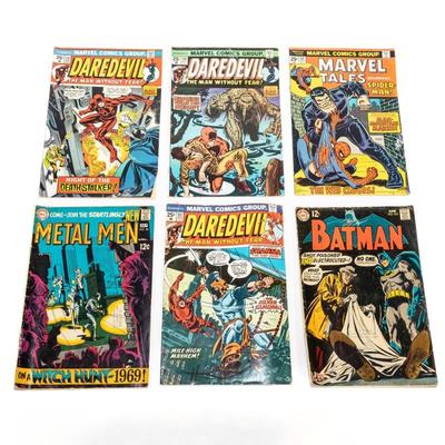 Marvel and DC Comics Lot Featuring Daredevil, Spiderman, Metal Men, and Batman