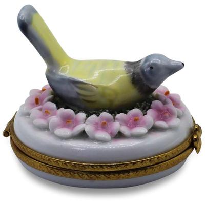 Museum of Jewelry Porcelain Trinket Box with Bird and Flower Design