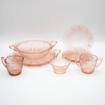 Pink Depression Glass Serveware (8pcs Total)