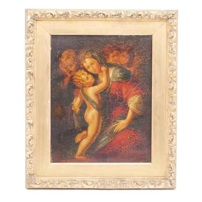 Original Antique Italian School 17th Century Oil Painting "Holy Family"