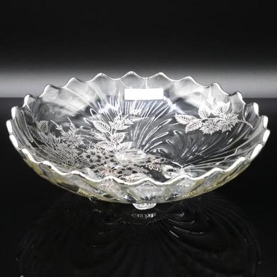 Glass Swirl Footed Bowl w/Silver Overlay