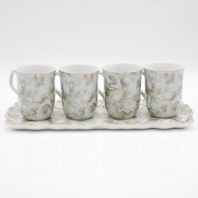 Formalities by Baum Bros. White Rose Chintz Collection Mugs & Tray Set