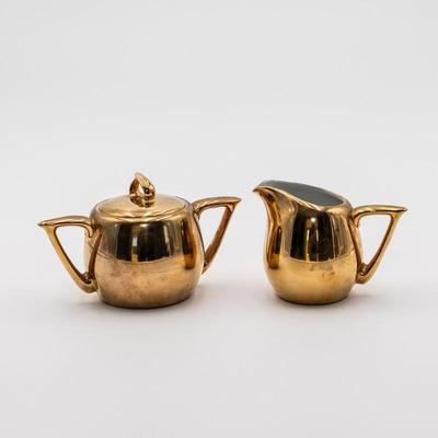 Pair Of Ucagco Lusterware 22K Gold Plated Sugar Bowl & Creamer