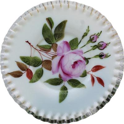 1960s Fenton Silver Crest Hand-Painted Charleston Rose Ruffle Plate