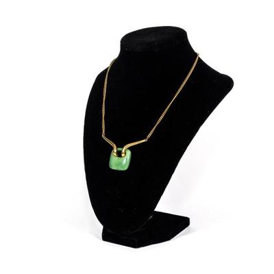 Trifari Marbled Green Lucite Square Pendant w/Gold-Tone Chain Necklace