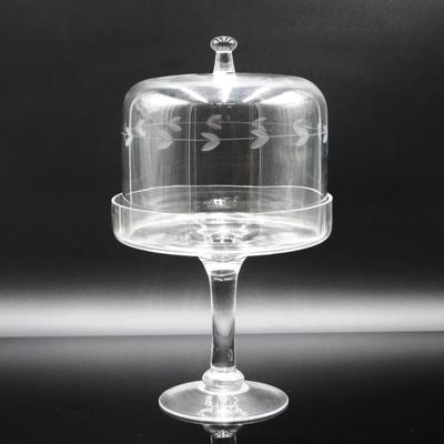 Etched Glass High Dome Pedestal Cake Stand