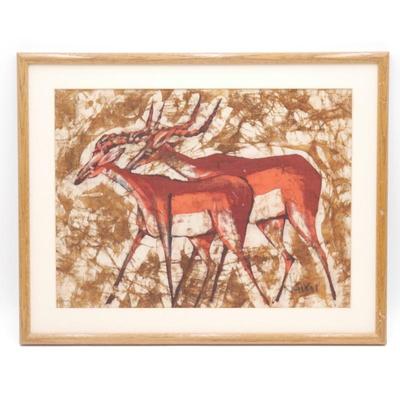 Original Framed Antelope Painting w/ Signature