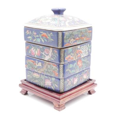 Large Porcelain Four-Tiered Stacking Box