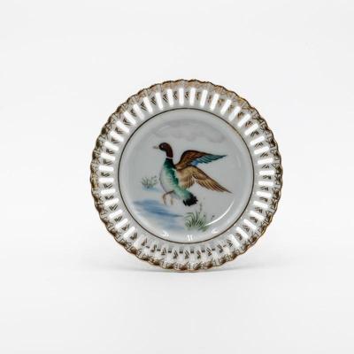Kasuga Ware Mallard Duck Plate w/ Pierced Scalloped Rim