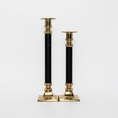 Pair Of Decorative Crafts Inc Hand Crafted Brass & Black Pillar Candle Holders