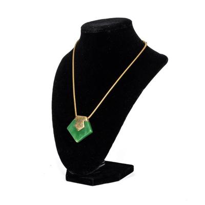 Trifari Gold-Tone & Marbled Green Lucite Pendant Necklace