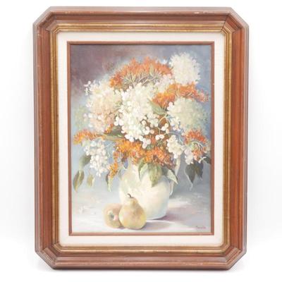 Original Framed Oil Painting Of Hydrangeas Signed by Marcella M. Becker