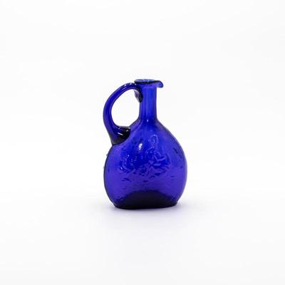 Hand Blown Virgin Mary Cobalt Blue Glass Holy Water Bottle