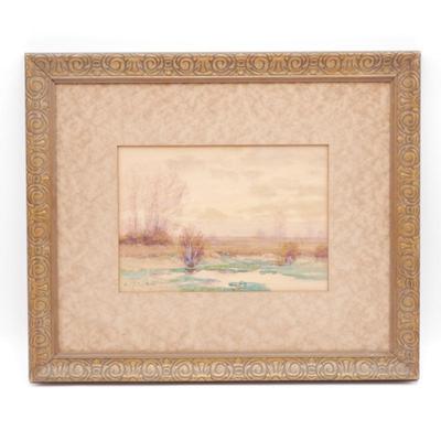 Original 1900's Watercolor Landscape Painting Signed By Charles Partridge Adams