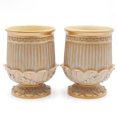 Pair of Gold-Tone Pedestal Planters
