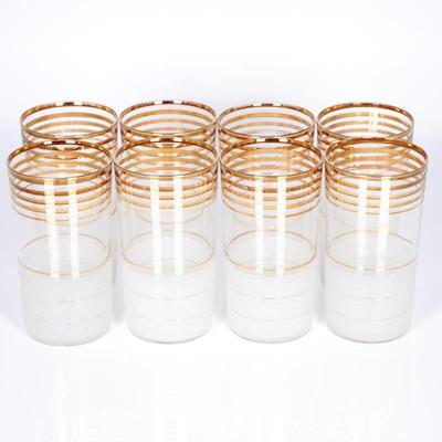 Set of 8 Glasses with Frosted and Copper-Tone Bands