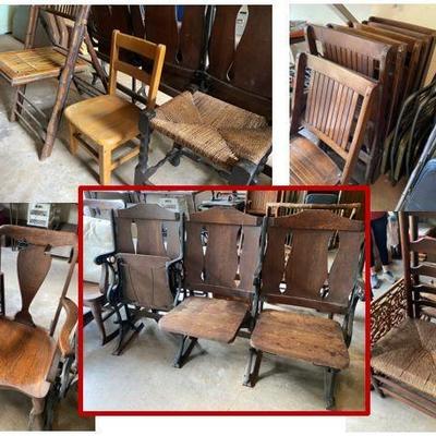 CHAIRS, Antique stools, Bamboo, Theater Wooden Seats, Oak Rocker