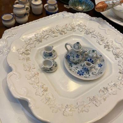 Large white platter made in Italy and Wedgwood Serving Platter, Embossed Queensware