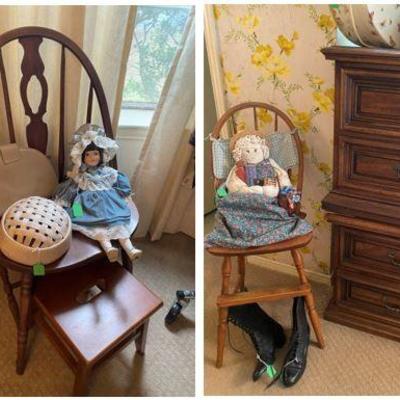 Antique Windsor Chair, Stepping Stool and Doll