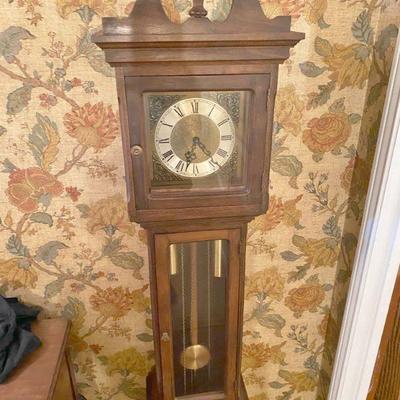 Walnut Grandfather clock 1972 built by Claude Martin, face made in Germany