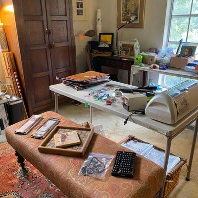 Office full of Canon Printers, Cricut NEW with cartridges, Antique Oak Wardrobe and MORE