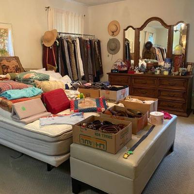 Bedroom with Antique Windsor Chair, Henredon Bedroom furniture, Clothing from 50s to 21st Century, Performance Dual Air Bed