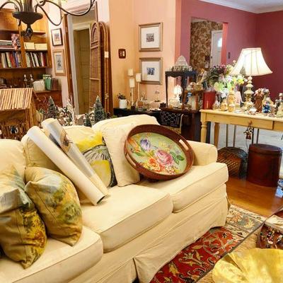 Living Room with Covered Sofa, Decorative Pillows and MORE