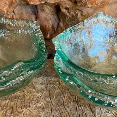 (4) Shiraleah Recycled Glass Freeform Seagrass Green Textured Bowls