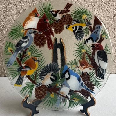 Peggy Karr 11" Art Glass Festive Birds Platter Food Safe