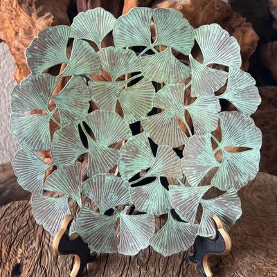 Ginko Leaf Open Metalwork Brass With Verdigris Finish Attributed To David Howell Curled Leaf Feet 